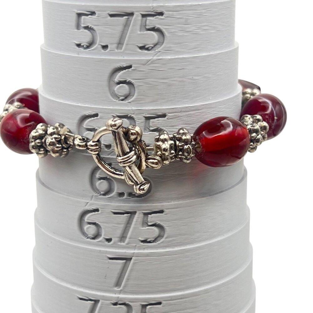 Handcrafted Glass Beads Bracelet Silver-Tone Accents Toggle Clasp Floral 6.25" - Picture 4 of 11